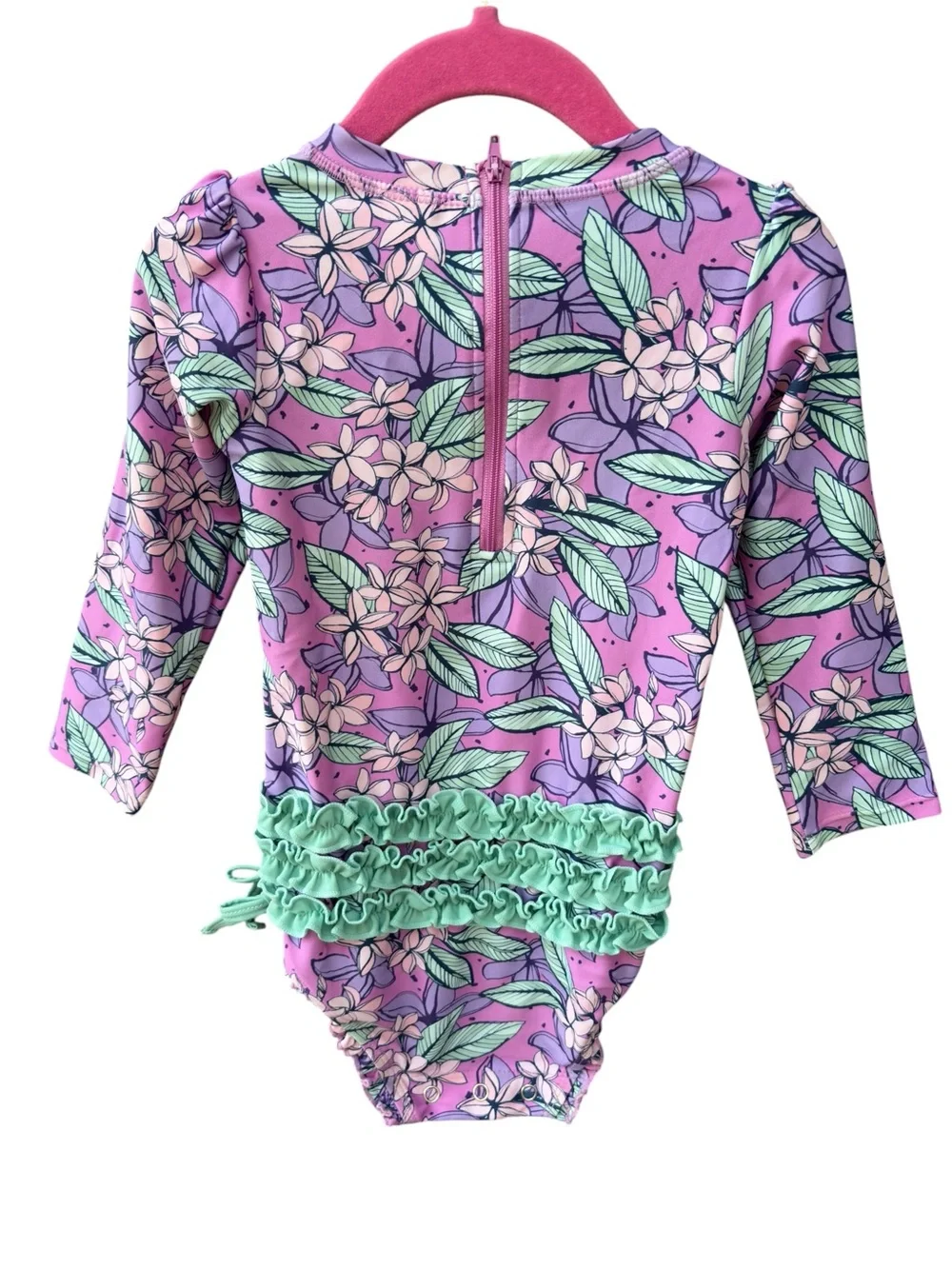 Ruffle Butts Purple Floral Long-Sleeve One-Piece Rashguard